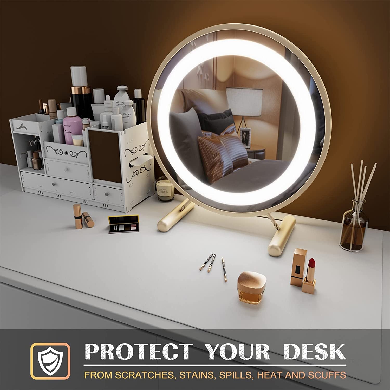Desk Pad , Waterproof Leather Mouse Mat Forkeyboard and Mouse, Desktop Protector for Office and Home (White, 31.5" X 15.7")